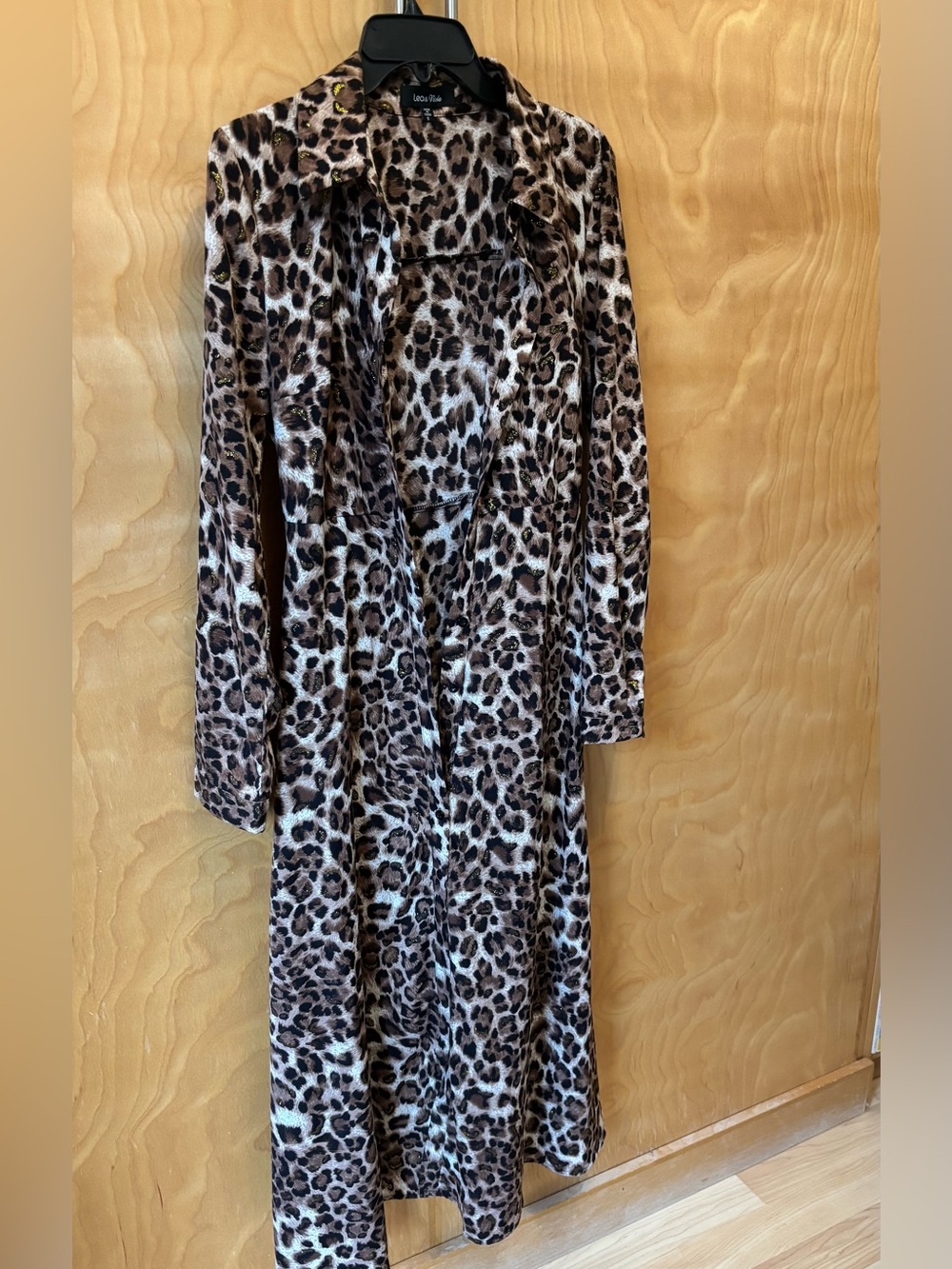 Lea & Viola Leopard Print Maxi Trench Coat - Brown & Black sz S - Picture 3 of 8